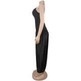 Mesh Solid Color Sling Backless Jumpsuit BY-7738