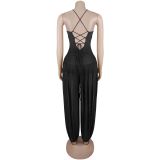 Mesh Solid Color Sling Backless Jumpsuit BY-7738