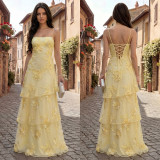 Sexy Print Mesh Spaghetti Straps Maxi Dress BY-7710