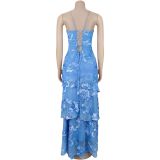 Sexy Print Mesh Spaghetti Straps Maxi Dress BY-7710