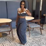 Sexy Patchwork Tie Up Wide Leg Pant Suit GQLK-6626-1