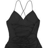 Mesh Solid Color Sling Backless Jumpsuit BY-7738