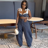 Sexy Patchwork Tie Up Wide Leg Pant Suit GQLK-6626-1