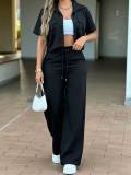Short Sleeve Solid Color Two Piece Pants Set MIL-L347