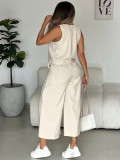 Solid Color Sleeveless Two Piece Pants Set MIL-L392