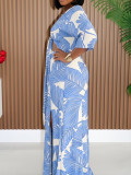 Print Tie Up Top Split Long Skirt Suit MIL-L387