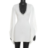 Flare Long Sleeve V Neck Mini Dress GSZM-D26DS272