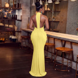 V Neck Halterneck Tie Up Maxi Dress YF-11083