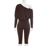 Slash Shoulder Loose Long Sleeve Pants Suit GDSF-Q26ST123