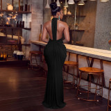 V Neck Halterneck Tie Up Maxi Dress YF-11083
