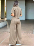 Short Sleeve Solid Color Two Piece Pants Set MIL-L347