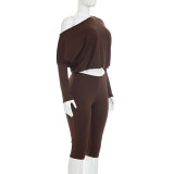 Slash Shoulder Loose Long Sleeve Pants Suit GDSF-Q26ST123