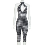 Polka Dot Print Backless Seventh Jumpsuit GDSF-D26JP260
