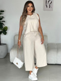 Solid Color Sleeveless Two Piece Pants Set MIL-L392