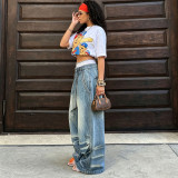 Plus Size Letter Embroidery Wide Leg Jeans GYLN-9089