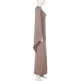 Solid Color Bat Sleeve Shawl+Sling Dress 2 Piece Set GPKJ-MR50115