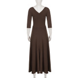 Half Sleeve Solid Color Long Dress GPKJ-MR50285