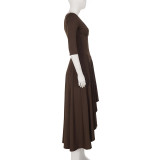 Half Sleeve Solid Color Long Dress GPKJ-MR50285