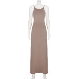 Solid Color Bat Sleeve Shawl+Sling Dress 2 Piece Set GPKJ-MR50115