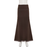 Lace Patchwork Ruched Long Skirts GPKJ-MR50125