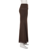 Lace Patchwork Ruched Long Skirts GPKJ-MR50125