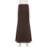 Lace Patchwork Ruched Long Skirts GPKJ-MR50125