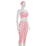 Polka Dot Print Halterneck Two Piece Pants Set(With Hairband) MXBF-Q26ST076