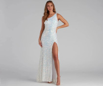 Single Shoulder Sequin Split Evening Dress GXRF-QC173