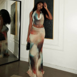 Sleeveless Backless Print Two Piece Skirts Set GJYO-JSD711915
