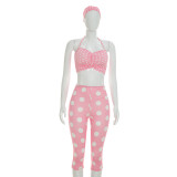 Polka Dot Print Halterneck Two Piece Pants Set(With Hairband) MXBF-Q26ST076