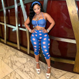 Polka Dot Print Halterneck Two Piece Pants Set(With Hairband) MXBF-Q26ST076