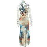 Sleeveless Backless Print Two Piece Skirts Set GJYO-JSD711915