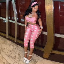Polka Dot Print Halterneck Two Piece Pants Set(With Hairband) MXBF-Q26ST076