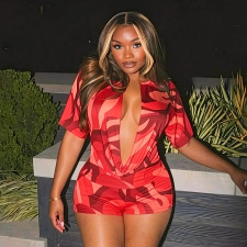 Fashion Print Short Sleeve Two Piece Shorts Set MXBF-J26ST245