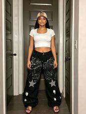 Plus Size Star Rhinestone Graffiti Jeans GYLN-8110
