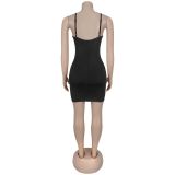 Sexy Deep V Neck Hot Drill Mini Dress BY-7348