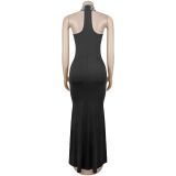 Halterneck Hot Drill Mesh Maxi Dress BY-7737