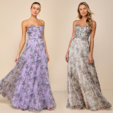 Floral-Print Pleated Chiffon Maxi Dress  BY-7751