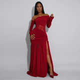 Off Shoulder See Through Split Maxi Dress BY-7561