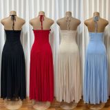 Floral Patchwork Mesh Ruched Sling Maxi Dress GADE-11305