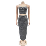 Sexy Hot Drill Sling Top Two Piece Skirts Set BY-7196
