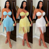 Solid Color Tassel Tube Top Dress BY-7741