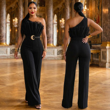 Mesh Single Shoulder Slim Jumpsuit BY-7765
