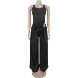 U Neck Solid Color Wide Leg Jumpsuit BY-7779