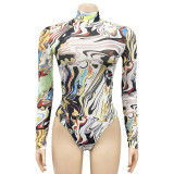 Print Long Sleeve Mesh Bodysuit Two Piece Pants Set BY-5505