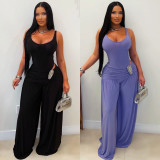 U Neck Solid Color Wide Leg Jumpsuit BY-7779