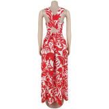 V Neck Halterneck Print Maxi Dress BY-7790