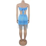 Solid Color Tassel Tube Top Dress BY-7741