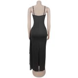 Sexy Hot Drill Split Maxi Dress BY-7775