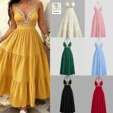 V Neck Halterneck Shell Tassel Maxi Dress GADE-11431